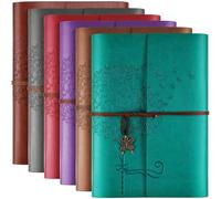 6 Pack Leather Notebook Journal, Travel Journal Bulk, Refillable Vintage Journals for Writing, Diary Gifts for Women, Men, Girls, Boys, 100GSM Lined Paper, Each 160 Pages & 2 Pockets (A5, 9.2" x 6.5")