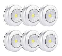 6 Pack LED Battery-Powered Wireless Touch Night Lights, Stick-on Push Light, Self Adhesive Under Cabinet Lamp for Closets, Cabinets, Counters or Utility Rooms, Touch Control Drawer Light, Silver