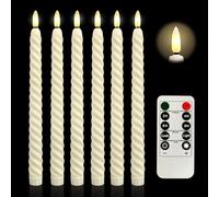 6 Pack LED Taper Candles, Flameless Battery Operated Candlesticks with Remote, Timer & Dimmer, 3D Wick Flickering Electric Lights, Artificial Fake Candles for Home/Wedding/Fireplace Xmas Decor(Beige)