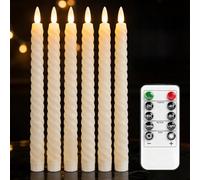 6 Pack LED Taper Candles,Flameless Electric Candlesticks with Remote Control and Timer,3D Wick LED Candles Flickering,Artificial Fake Candles for Home Wedding Table Decor (2.1*25.5 cm,Ivory Spiral)