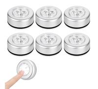 6 Pack LED Touch Light, Battery Operated Stick On Lights, Wireless Push Tap Lights with Self Adhesive Backing, Compact Round Night Light for Closets Cupboards Counters Hallways, Cordless Touch Light