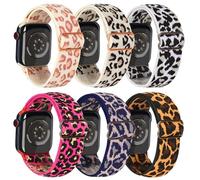 6 Pack Leopard Nylon Stretchy Solo Loop Band Compatible with Apple Watch Bands 40mm 38mm 41mm 42mm 44mm 45mm,Leopard silicone Band Elastic Sport Wristbands for iWatch Series 9 8 7 6 5 4 3 2 1 SE,Women