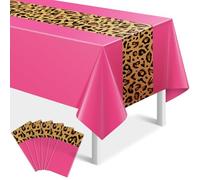 6 Pack Leopard Print Tablecloth Decorations, Safari Animal Cheetah Plastic Table Cloth Hot Pink Leopard Runner Disposable Rectangle Table Cover for Baby Shower Birthday Party Supplies, 54x108 Inch