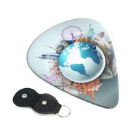 6 Pack Let's go Travel Around the World Guitar Picks, Bass Electric Acoustic Guitar Ukulele Accessories, Medium Guitar Picks Plectrums with Organizer Bag
