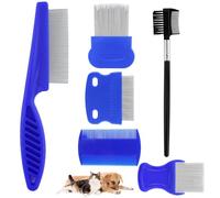 6 Pack Lice Flea Comb, Stainless Steel Dog Cat Grooming Combs with Rounded Teeth, Double Sided Professional Pet Tear Stain Remover, Dematting Tool for Small, Medium & Large Pets