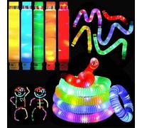 6 Pack Light Up POP Tubes with Premium brightness LEDs - Sensory Fidget Toy for kids and adults! Great as a party favour, gift for children and stocking filler!