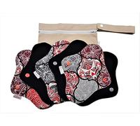 6 Pack Lilind 9" Organic Cloth Pads, Starter Set, Free Zip Wet Bag, Reusable Waterproof Menstrual Sanitary Napkins, 100% Cotton, 6x9"R Flowers