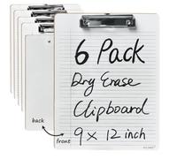 6 Pack Lined Dry Erase Clipboards 9x12 Reusable Whiteboards for School Office