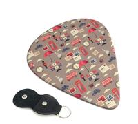 6 Pack London Stamp Pattern Guitar Picks, Bass Electric Acoustic Guitar Ukulele Accessories, Heavy Guitar Picks Plectrums with Organizer Bag