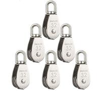 6 Pack M32 Lifting Single Pulley Roller Loading 551Ibs, 304 Stainless Steel Heavy Duty Single Wheel Swivel Lifting Rope Pulley Block 32mm Pulley Roller