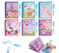 6 Pack Magic Water Colouring Book, Reusable Water Magic Colouring Book with 6 Water Pen, Animal Cartoon Magical Water Coloring Book Doodle Game for Little Boys Girls Gifts (Pony)