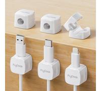 6 Pack Magnetic Cable Clips, FlyCoco Cell Phone Cord Holder for Nightstand, Cord Organizer for Side Table, [Smooth Adjustable] Mini Cube Cord Holder for Home Office Desk Phone Car Wall Desktop(White)