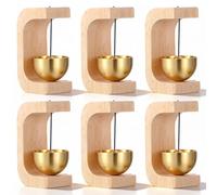 6-Pack Magnetic Door Chime with Wooden Frame & Brass Bells - Wireless Adhesive Entry Alert System for Home, Office, Shop, Pet Doors and Refrigerators