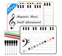 6 Pack Magnetic Music Staff Whiteboard 9'' x 12'', Mini Dry Erase Board with 12 Magnets & 6 Markers for Piano, Students, Double-Sided Small White Board Music Classroom Supplies, Keyboard Practice