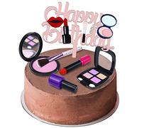 6 Pack Makeup Happy Birthday Resin Cupcake Topper Cake Decorating Kits Lipstick Eye Shadow Blush Brush Cake Picks Ladies Make Up Theme for Girls Womens Birthday Wedding Anniversary (6)