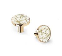 6 Pack Marble Granite Texture Cabinet Knobs and Wall Hooks, Golden Base Solid Zinc Alloy Drawer Pulls, Modern Handle for Kitchen, Bathroom, Dresser Cabinet Hardware