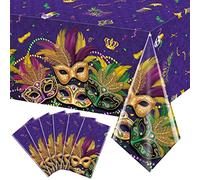6 Pack Mardi Gras Tablecloth Party Decorations, Masquerade Dancing Party Tablecloth Decorations, Plastic Purple Table Cover Backdrop for Mardi Gras Carnival Party Supplies and Decors, 54 x 108 Inch