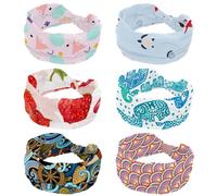 6 Pack Marine Style Sealife Pattern Headband for Women, Soft Wide Headbands, Non Slip Workout Hairbands for Yoga Fitness Travel Gym, Hair Accessories