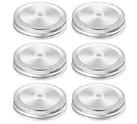 6-Pack Mason Jar Canning Lids with Straw Holes - 70mm Airtight Metal Lids for Drinking, Cold Brew & Canning - Reusable Silver Lid for Wide-Mouth Jars