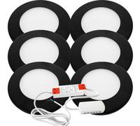 6-Pack Matt Black Ultra-Slim Round Under Cabinet Kitchen Lights With Driver Kit - Warm White Led
