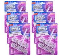 6 Pack Max Flush 5 Lavender Toilet Rim Block Cleaner (Twin Pack), Clear Water Toilet Rim Block with Anti-Limescale, Cleaning Foam, Dirt Protection and Extra Freshness