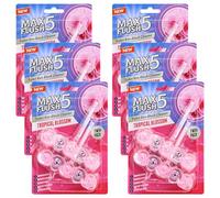 6 Pack Max Flush 5 Tropical Blossom Toilet Rim Block Cleaner (Twin Pack), Clear Water Toilet Rim Block with Anti-Limescale, Cleaning Foam, Dirt Protection and Extra Freshness