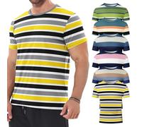6 Pack Men's Big and Tall Shirts Summer Cotton Short Sleeve Tee Crew Neck Casual Top Basic Oversize T Shirts Mens Striped Shirt Short Sleeve T-Shirts (UK, Alpha, 3XL, Regular, Regular, #16)