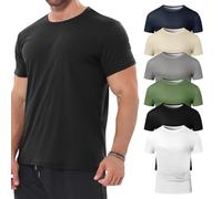 6 Pack Men's Big and Tall Shirts Summer Cotton Short Sleeve Tee Crew Neck Casual Top Basic Oversize T Shirts Mens Striped Shirt Short Sleeve T-Shirts (UK, Alpha, 3XL, Regular, Regular, #1)