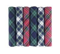6 Pack Mens Boxed 100% Cotton Tartan Handkerchiefs, 40 x 40cm approx, Blue Green Red White