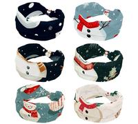6-Pack Merry Christmas Snowman Wide Stretch Headbands for Women - Non-Slip Extra Wide Turban Hair Bands for Workout, Sports & Daily Use