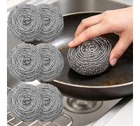 6 Pack Metal Scourers Heavy Duty Scrubber Pads, 6cm x 2.5cm Silver Scouring Sponges for Kitchen Cookware Grills Pans Oven, Rust Resistant Cleaning for Tough Grease - Silver