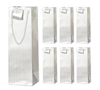 6 Pack Metallic Wine Gift Bags - Holographic Paper Bottle Bags for Wedding, Birthday, Christmas, Retirement Party Supplies (Silver)