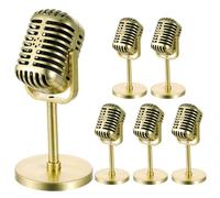 6 Pack Microphone Prop, Plastic Fake Microphone Toy Simulate Speech Practice Prop Vintage Retro Microphones Props Model for Karaoke, Halloween Props, Stage Costume Favors, Birthday Party (Not True)