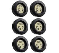 6 Pack Mini Hygrometer Thermometer, Digital Humidity Meter, LCD Temperature Humidity Monitor Gauge for Home Office Babyroom Greenhouse Room Nursery Humidor Indoor Outdoor Use, Black Round