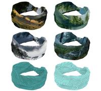6-Pack Misty Pine Forest on the Mountain Slope in a Nature Reserve Wide Stretch Headbands for Women - Non-Slip Extra Wide Turban Hair Bands for Workout, Sports & Daily Use