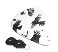 6 Pack Monochrome Flying Ravens Guitar Picks, Bass Electric Acoustic Guitar Ukulele Accessories, Thin Guitar Picks Plectrums with Organizer Bag