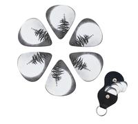 6 Pack Moon Pine Tree Guitar Picks with Guitar Pick Holder, Personalized Celluloid Plectrums for Acoustic Guitar, Bass, Ukulele, Cool Bass Accessories Gifts for Men Women 0.71mm