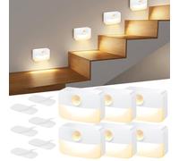 6 Pack Motion Sensor Lights Indoor, LED Battery Operated Stair Lights, Stick On Night Light with 3000k Warm Light & Automatic ON/Off, Motion Sensor Step Lights for Walls Closet Hallway Bathroom