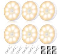 6 Pack Motion Sensor Lights Indoor, LED Wireless Rechargeable Magnetic Night Light with Auto/On/Off , 8 LEDs USB Charging, Removable Wall Led Puck Light for Stairs Closet Hallway Toilet (Warm White)