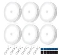 6 Pack Motion Sensor Lights Indoor, USB Rechargeable Wireless Wall Light with Auto/On/Off, 8 LEDs Removable Wall Led Puck Light for Stairs Corridors Kitchen Under Cabinets (White Light)