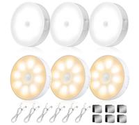 6 Pack Motion Sensor Lights Indoor, Wireless Rechargeable Magnetic Night Light with 16 LEDs & 2 Color Adjustable, Removable Wall Led Puck Light for Stairs, Hallway, Toilet, Closet (Warm/Cool White)