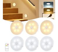 6 Pack Motion Sensor Lights Indoors,12 LEDs Stair Lights with Remote Control,5 Modes USB Charging Cupboard Lights Warm/Cool White,Dimmable LED Night Light for Closet,Hallway,Kitchen,Cabinet