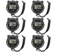 6-Pack Multi-Function Electronic Digital Sport Stopwatch Timer, Large Display with Date Time and Alarm Function, Sports Coaches Fitness Coaches and Referees Black