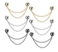 6 Pack Multi-Function Magnetic Clothing Clips, Metal Strong Magnetic Fastening with Chain for Securing Shirt/T-Shirt/Blouse Hem, Sleeve Cinch, Fixing Trouser Legs, Hijab & Scarf Holder (3 Colours)