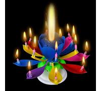 6 Pack Multicolor Lotus Musical Birthday Candles - Rotating Lotus That Plays Happy Birthday Song