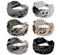 6 Pack Musical Notes (7) Headbands for Women, Fashion Knotted Headband Wide Hairband Girls Hair Accessories