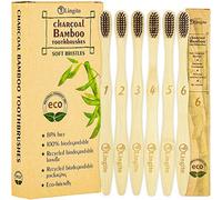 6-Pack Natural Charcoal Bamboo Toothbrushes | BPA Free Soft Bristles | Compostable, Eco Friendly, Natural, Organic & Vegan Toothbrush Pack | Individually Packaged & Numbered Active Brushes