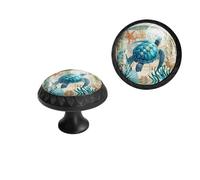 6 Pack Nautical Dresser Knobs, Blue Sea Turtle & Compass Crystal Glass Drawer Pulls for Cabinets, Coastal Kitchen Bathroom Wardrobe Hardware (Black)