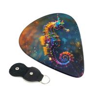 6 Pack Neon Seahorse Underwater Realm Guitar Picks, Bass Electric Acoustic Guitar Ukulele Accessories, Thin Guitar Picks Plectrums with Organizer Bag