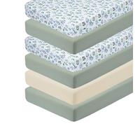 6 Pack Next to Me Crib Sheets Bassinet Sheets Soft Muslin Cotton Fitted Compatible with Chicco Next2Me & Maxi-Cosi Iora Mattress for Baby Comfort,or Oval, Rectangle Bassinet Leaves